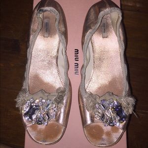 Miu Miu Satin Swarovski crystal open-toe flats